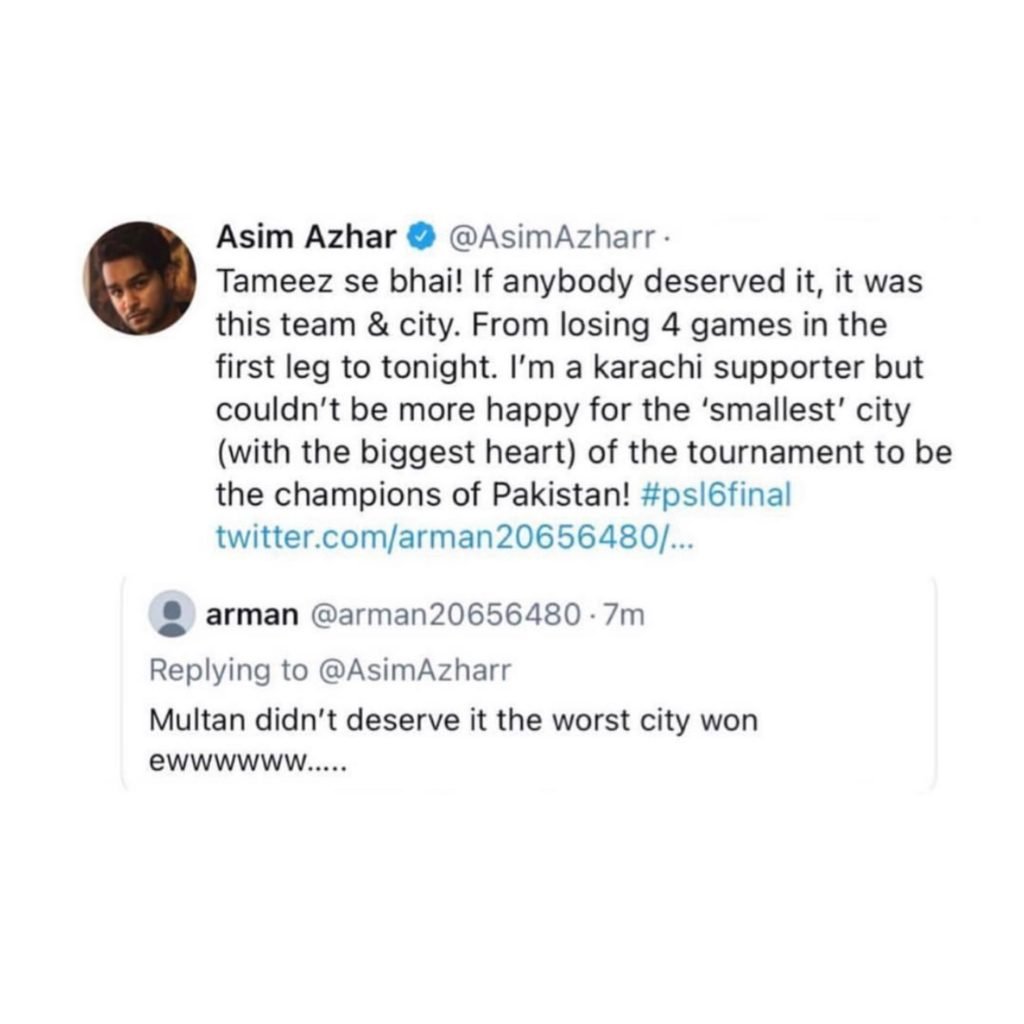 Asim Azhar comes to Multan Sultans’ defence, saying this team & city ...
